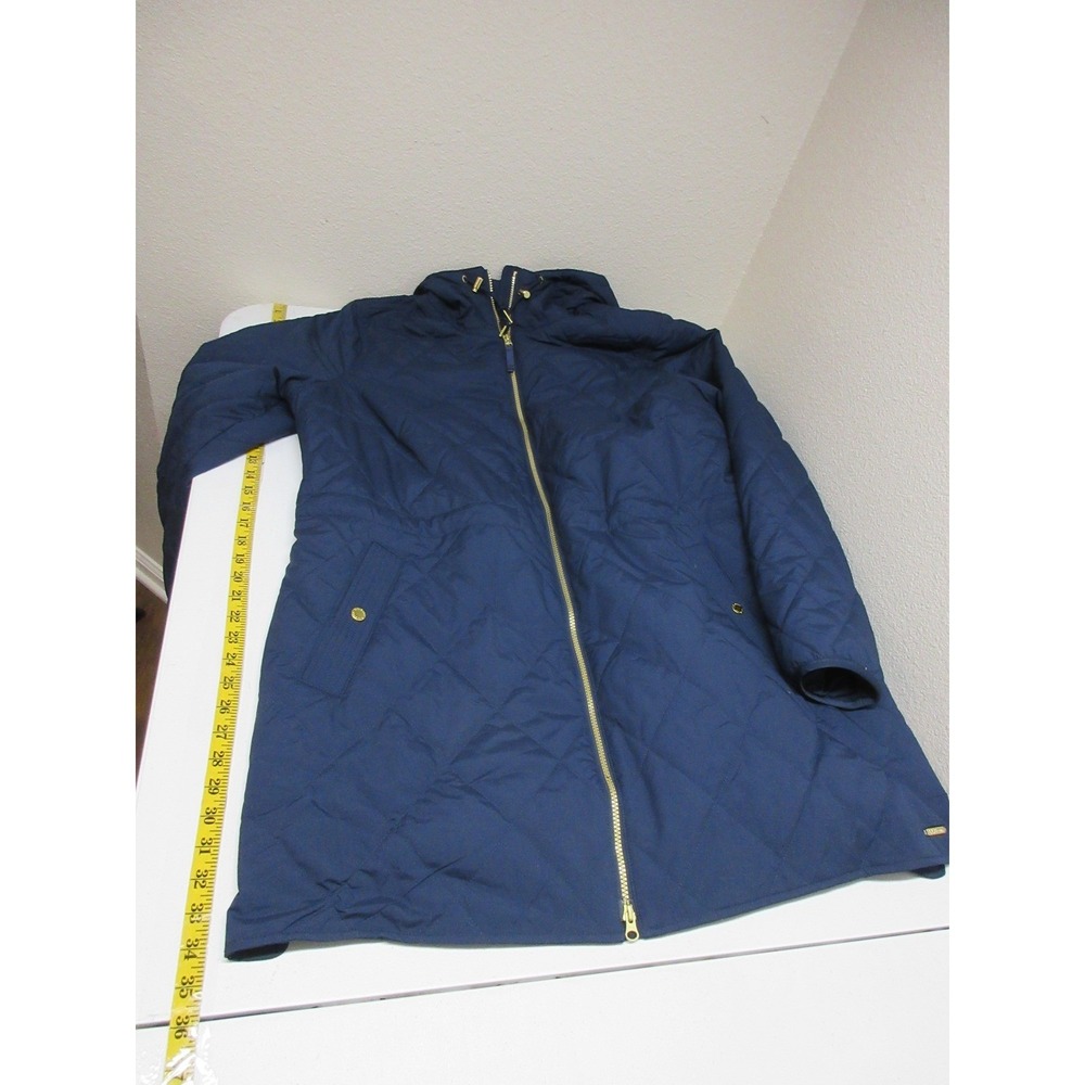 LL Bean Jacket Womens 2X Quilted Hooded Mid Length Pockets Outdoor Full Zip Blue - Picture 9 of 12